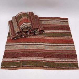 Striped Multicolor Fabric Napkins Set 17x19 inches Boho Colors Tan Green Maroon